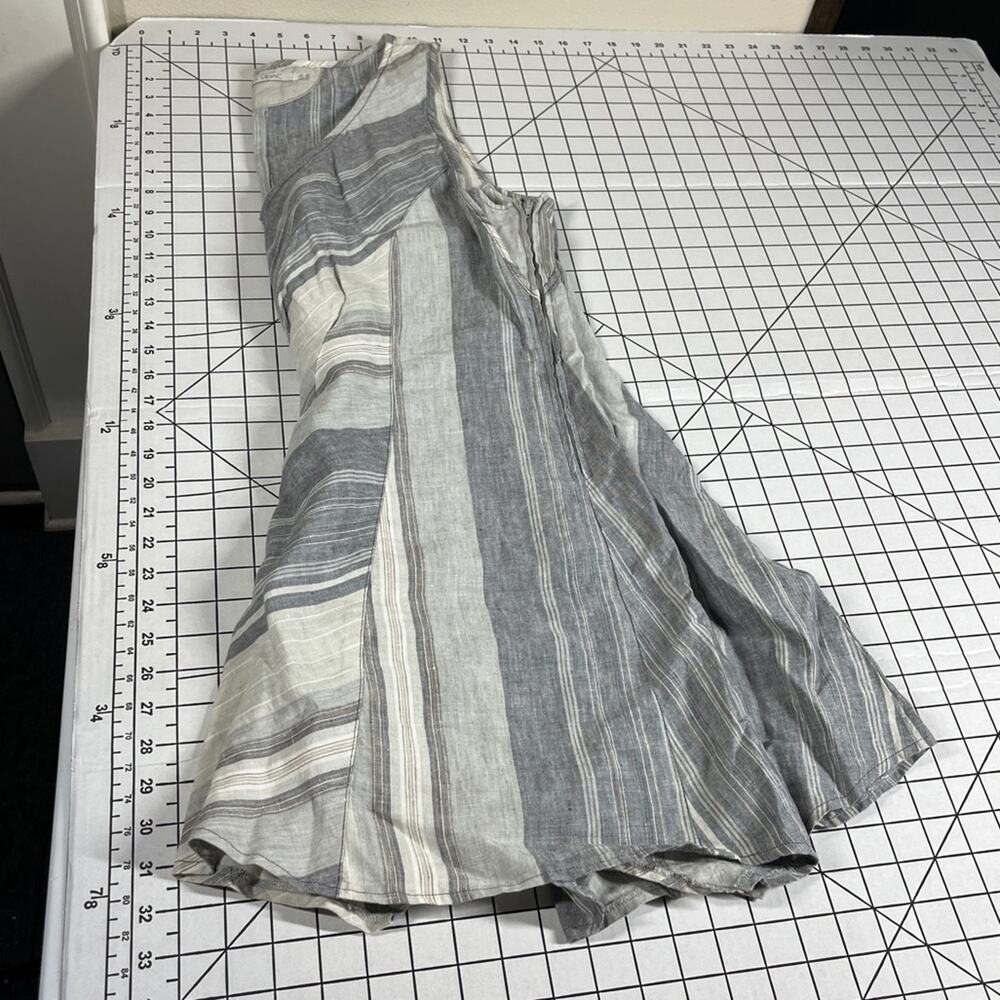 Lauren Vidal LINEN Grey Striped Sleeveless Tank Top Tunic Asymmetrical Lagenlook - Picture 8 of 10